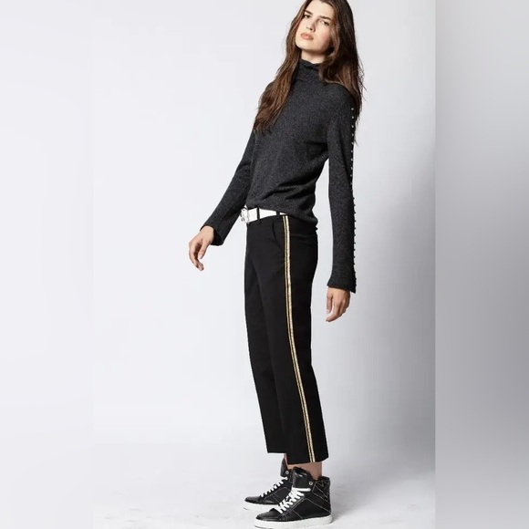 Zadig & Voltaire Gold Stripe Black Pant - 34 France - Picture 1 of 10